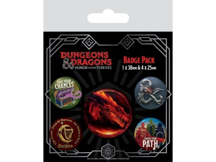 PLACKY|ODZNAKY|SET 5 KUSŮ  DUNGEONS & DRAGONS (25 mm, 38 mm)