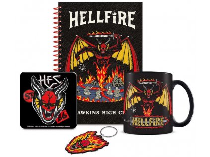 DÁRKOVÝ SET4|STRANGER THINGS  HELLFIRE|HRNEK-KLÍČENKA-TÁCEK-BLOK