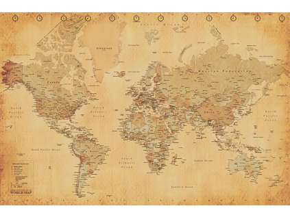 PLAKÁT 61 x 91,5 cm  WORLD MAP|VINTAGE STYLE