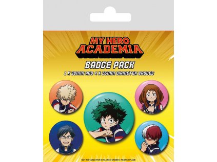 PLACKY|ODZNAKY|SET 5 KUSŮ  MY HERO ACADEMIA (2,5 cm|3,8 cm)