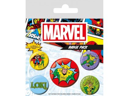 PLACKY|ODZNAKY|SET 5 KUSŮ|MARVEL  LOKI|COMIC (2,5 cm|3,8 cm)