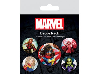 PLACKY|ODZNAKY|SET 5 KUSŮ|MARVEL  THE ICONIC WOMEN (2,5 cm|3,8 cm)