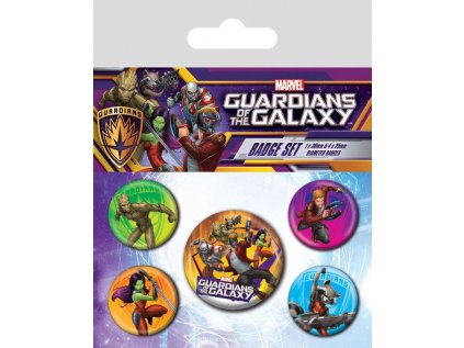 PLACKY|ODZNAKY|SET 5 KUSŮ|MARVEL  GUARDIAN OF GALAXY (2,5 cm|3,8 cm)