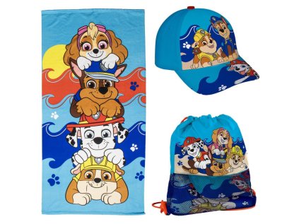 RUČNÍK OSUŠKA SET3|PAW PATROL  BEACH|RUČNÍK-GYM BAG-KŠILTOVKA