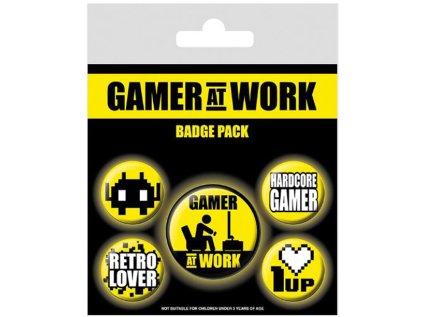 PLACKY|ODZNAKY|SET 5 KUSŮ  GAMING|GAMER AT WORK|(25 mm,38 mm)