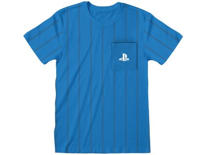 TRIČKO PÁNSKÉ|PLAYSTATION  STRIPED POCKET LOGO|MODRÉ|(S)