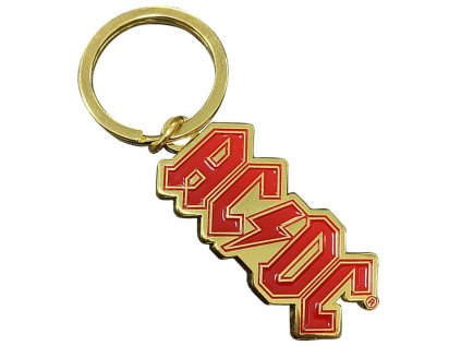 PŘÍVĚSEK NA KLÍČE|AC/DC  RED AND GOLD LOGO|2,3 x 5,3 cm