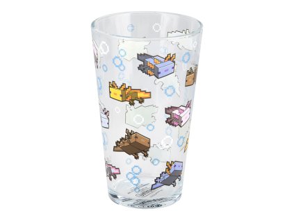SKLENICE SKLO ČIRÉ|MINECRAFT  400 ml|ICONS OF AXOLOTL|VÝŠKA 15 cm