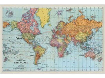 PLAKÁT 61 x 91,5 cm  STANFORDS|GENERAL MAP OF THE WORLD