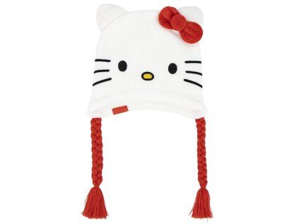 ČEPICE ZIMNÍ DĚTSKÁ|S COPÁNKY  HELLO KITTY|KITTY WITH RED BOW