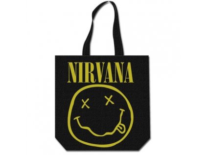 TAŠKA NA RAMENO|SHOPPING BAVLNĚNÁ  NIRVANA|SMILEY & LOGO|38,5 x 38,5