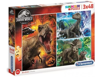 PUZZLE 3 V 1 48 KUSŮ|JURASSIC WORLD  DINOSAURS