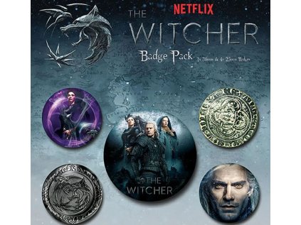 PLACKY|ODZNAKY|SET 5 KUSŮ  THE WITCHER|DESIGN 2,5 cm|3,8 cm