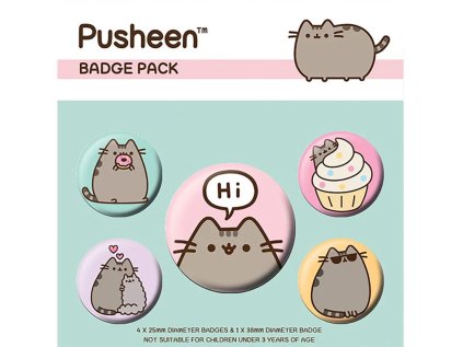 PLACKY|ODZNAKY|SET 5 KUSŮ  PUSHEEN|PUSHEEN SAYS HI