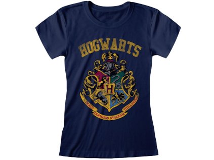 TRIČKO DÁMSKÉ|HARRY POTTER  HOGWARTS FADED|MODRÉ|VELIKOST (M)
