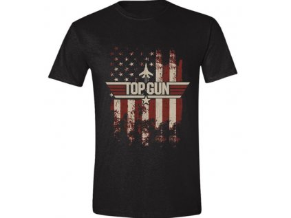 TRIČKO PÁNSKÉ/TOP GUN  DISTRESSED FLAG/ČERNÉ