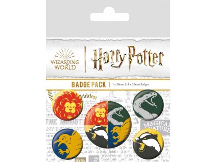 PLACKY|ODZNAKY|SET 5 KUSŮ  HARRY POTTER|HOUSES (2,5 cm|3,8 cm)