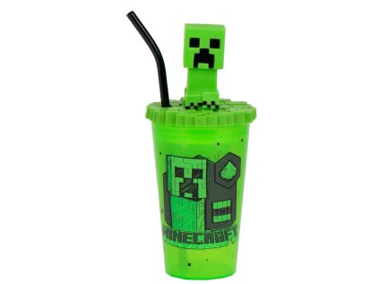 KELÍMEK NA PITÍ S BRČKEM|MINECRAFT  500 ml|3D CREEPER NA VÍČKU