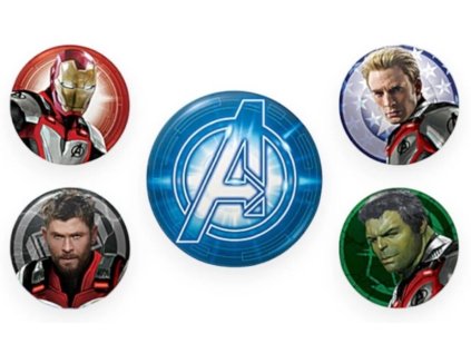PLACKY|ODZNAKY|SET 5 KUSŮ  AVENGERS|ENDGAME (25 mm|38 mm)