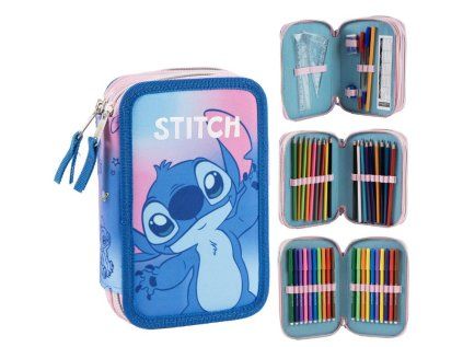 POUZDRO ŠKOLNÍ|LILO & STITCH  TROJDÍLNÉ|43 POLOŽEK|22,5 x 11 x 2