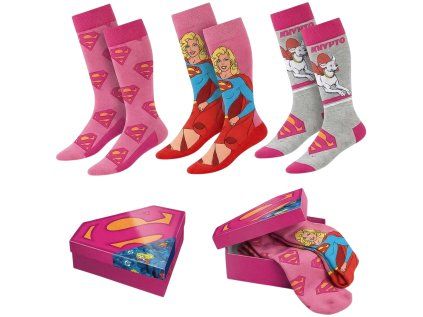 PONOŽKY DÁMSKÉ|SET 3 PÁRŮ|DC COMICS  SUPERMAN|SUPERGIRL|VELIKOST 36-43