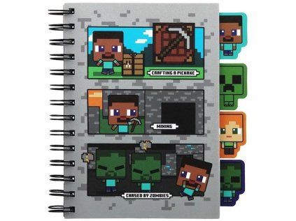 BLOK|ZÁPISNÍK A5|KROUŽKOVÁ VAZBA  MINECRAFT|CHARACTERS|S ROZDĚLOVAČEM