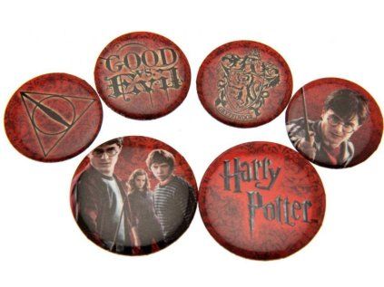 PLACKY|ODZNAKY|SET 6 KUSŮ  HARRY POTTER|PRŮMĚR 25 mm|32 mm