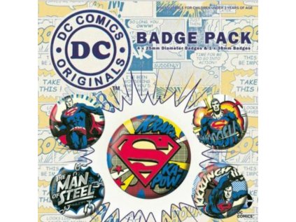 PLACKY|ODZNAKY|SET 5 KUSŮ|DC COMICS  SUPERMAN COMIC (2,5 cm|3,8 cm)