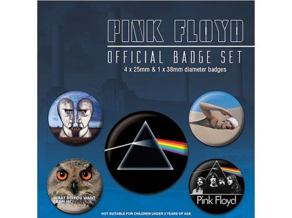 PLACKY|ODZNAKY|SET 5 KUSŮ  PINK FLOYD|ALBUMS (2,5 cm|3,8 cm)