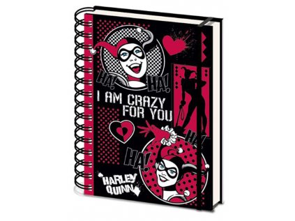 BLOK|ZÁPISNÍK A5|KROUŽKOVÁ VAZBA  HARLEY QUINN|I AM CRAZY FOR YOU