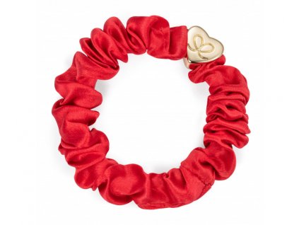 By Eloise Gold Heart Silk Scrunchie - Chilli red