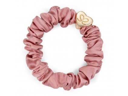 By Eloise Gold Heart Silk Scrunchie - Champagne Pink