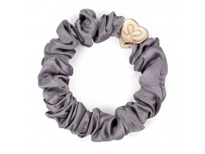 By Eloise Gold Heart Silk Scrunchie - Grey