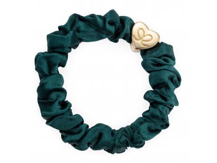 By Eloise Gold Heart Silk Scrunchie - Chive green