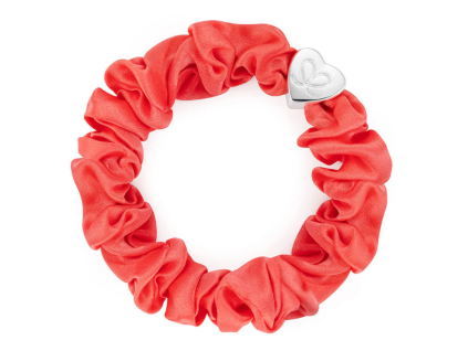 byEloise london silver heart silk scrunchie neon peach