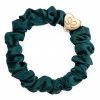 By Eloise Gold Heart Silk Scrunchie - Chive green