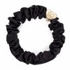 By Eloise Gold Heart Silk Scrunchie - Black