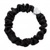 By Eloise Silver Heart Silk Scrunchie - Black