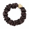 By Eloise Gold Heart Silk Scrunchie - Mocha