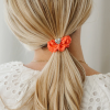 byEloise london silver heart silk scrunchie neon peach1