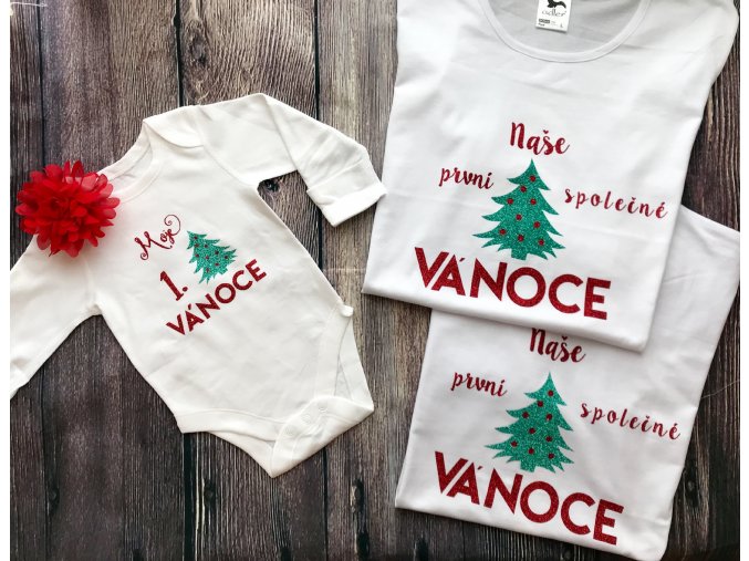 RODINNÁ VÁNOČNÍ TRIČKA -SET SE STROMEČEK BÍLÁ