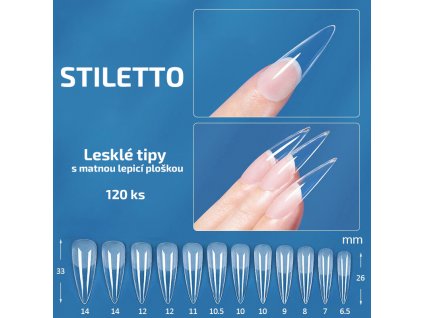 Stiletto - lesklé tipy na nehty s matnou lepicí ploškou; 120 ks