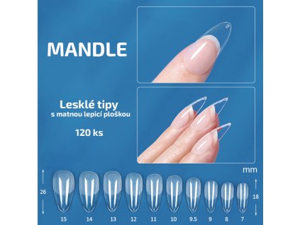 Mandle - lesklé tipy na nehty s matnou lepicí ploškou; 120 ks