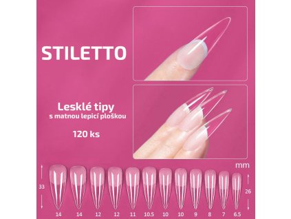 Stiletto - lesklé tipy na nehty flexi, matná plocha; 120 ks