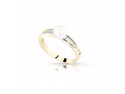 Dokonalý dámský prsten Z8035 ze zlata se zirkony a přírodní sladkovodní perlou