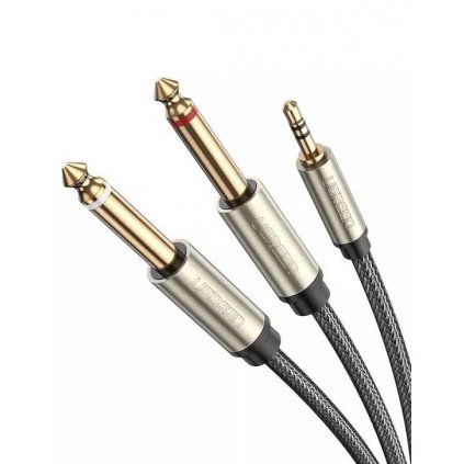 109413 ugreen av126 kabel trs 3 5 mm na 2x ts 6 35 mm 3 m sivy