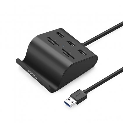 112323 adapter ugreen us156 5 v 1 usb na 3x usb 3 0 citacka kariet cierny