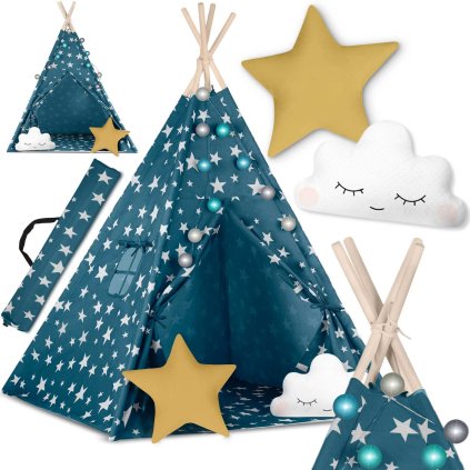 Detský stan Tepee so svetlami Nukido - modrý