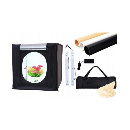 Čierny fototstan bez tieňov 40 cm s LED pásmi + 3 pozadia