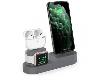 AhaStyle 3 in1 Silicone Charging Stand for iPhone/Watch/AirPods - Grey
